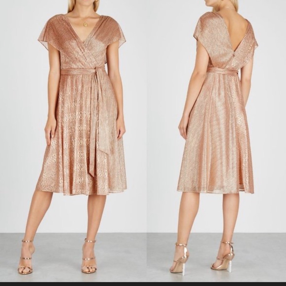 Alice + Olivia Metallic Rose Wrap Midi Dress